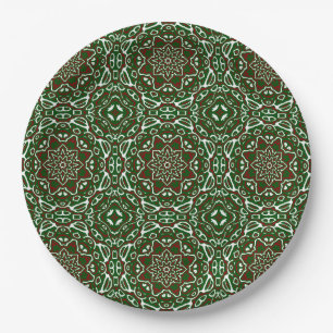 Groovy Eclectic Ornate Christmas Mandala Pattern Paper Plate