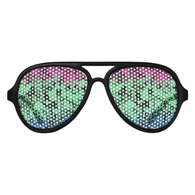 Groovy Eclectic Retro Trippy Polysexual Pride Flag Aviator Sunglasses (Front)