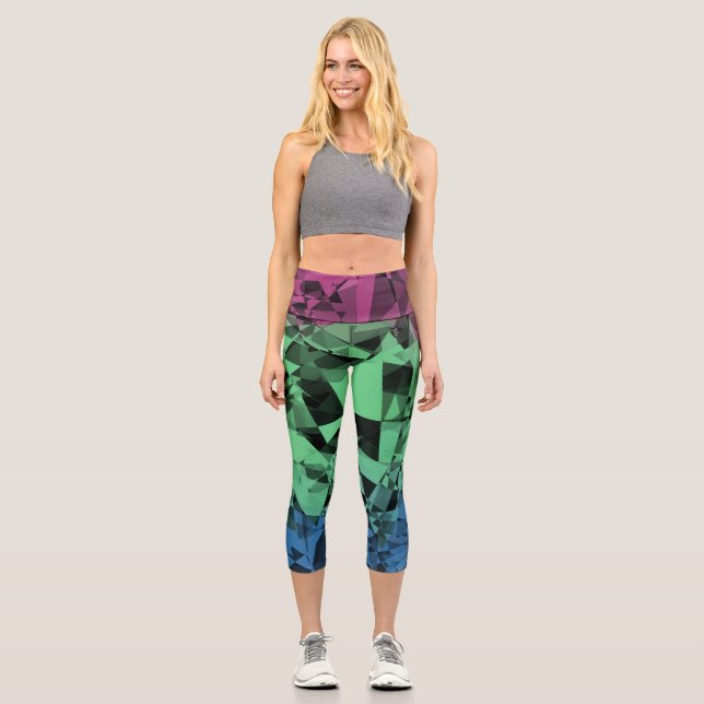 Groovy Eclectic Retro Trippy Polysexual Pride Flag Capri Leggings (Front)