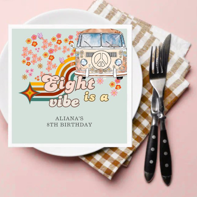 Groovy Eight is a vibe daisy Van 8th birthday  Napkin (Creator Uploaded)