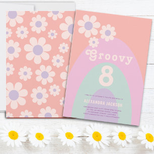 Groovy Eight Retro Daisy Arch 8th Birthday Party Invitation