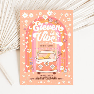 Groovy Eleven is a Vibe Van Bus 11th Birthday Invitation