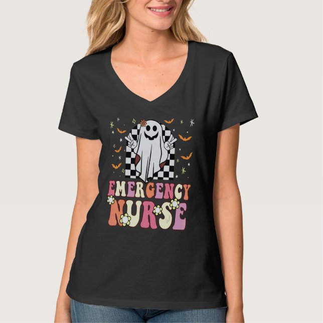 Groovy Emergency Room Nurse Ghost Retro ER Future  T-Shirt (Front)