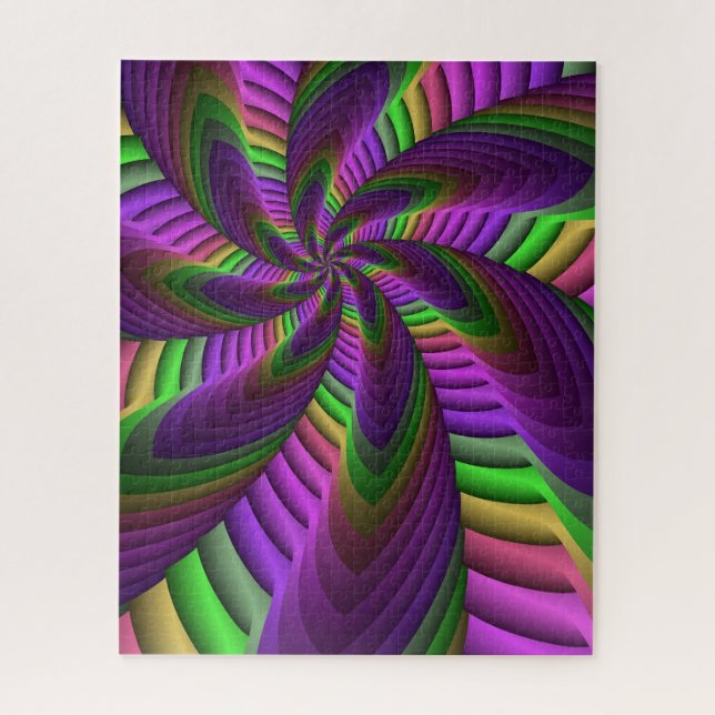 Groovy Energetic Colorful Neon Fractal Pattern Jigsaw Puzzle (Vertical)
