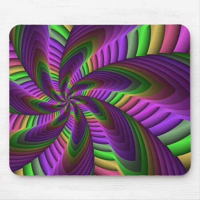 Groovy Energetic Colorful Neon Fractal Pattern Mouse Pad (Front)