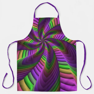 Groovy Energetic Colourful Neon Fractal Pattern Apron