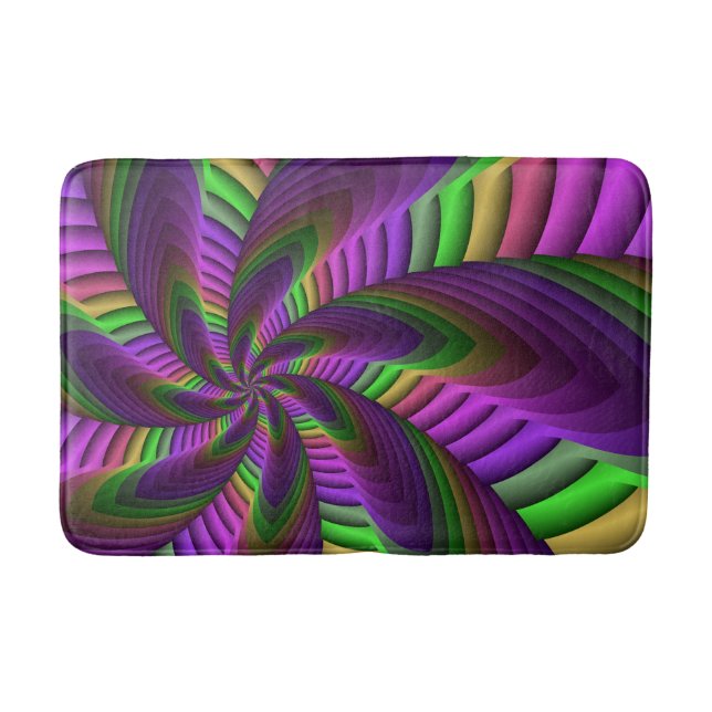 Groovy Energetic Colourful Neon Fractal Pattern Bath Mat (Front)