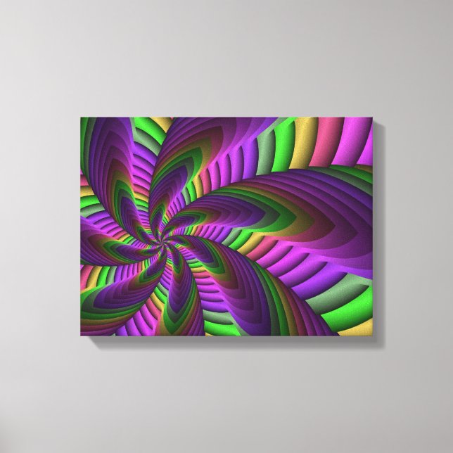 Groovy Energetic Colourful Neon Fractal Pattern Canvas Print (Front)
