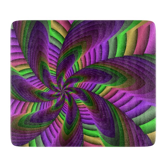 Groovy Energetic Colourful Neon Fractal Pattern Cutting Board (Front)