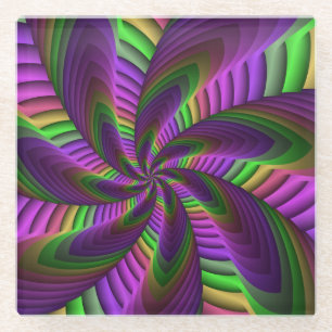 Groovy Energetic Colourful Neon Fractal Pattern Glass Coaster