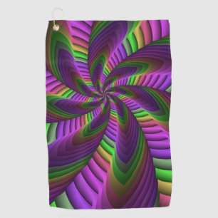 Groovy Energetic Colourful Neon Fractal Pattern Golf Towel