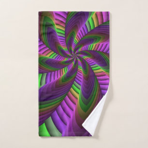 Groovy Energetic Colourful Neon Fractal Pattern Hand Towel