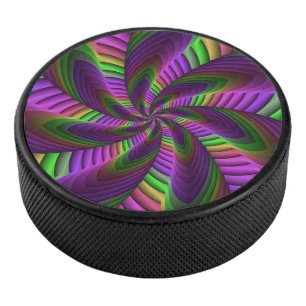 Groovy Energetic Colourful Neon Fractal Pattern Hockey Puck