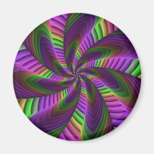 Groovy Energetic Colourful Neon Fractal Pattern Magnet