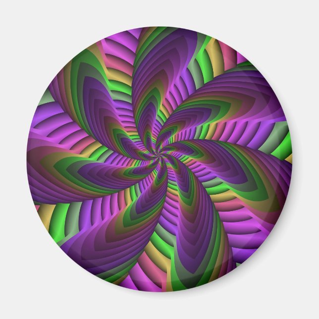 Groovy Energetic Colourful Neon Fractal Pattern Magnet (Front)