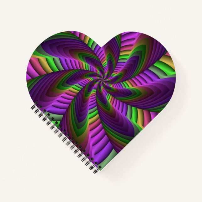 Groovy Energetic Colourful Neon Fractal Pattern Notebook (Front)