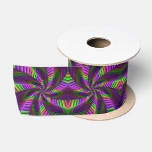 Groovy Energetic Colourful Neon Fractal Pattern Satin Ribbon