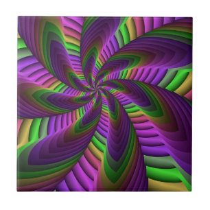 Groovy Energetic Colourful Neon Fractal Pattern Tile