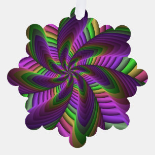 Groovy Energetic Colourful Neon Fractal Pattern Tree Decoration Card