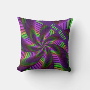 Groovy Energetic Neon Colours Fractal Pattern Name Cushion
