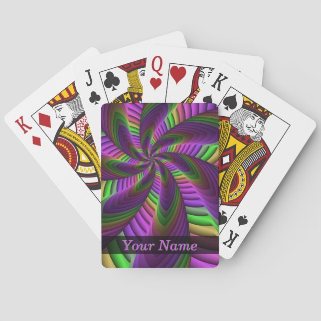 Groovy Energetic Neon Colours Fractal Pattern Name Playing Cards (Back)