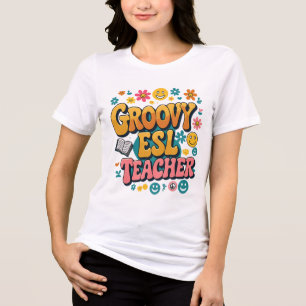 Groovy ESL Teacher – Retro Multicultural Bilingual Tri-Blend Shirt
