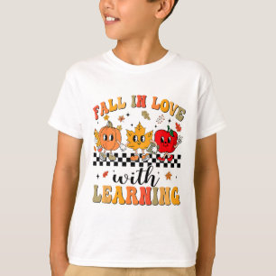 Groovy Fall In Love With Learning Autumn Pumpkin T T-Shirt