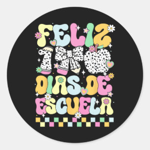 Groovy Feliz 100 Dias De Escuela 100 Days Of Schoo Classic Round Sticker