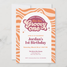 Groovy First Birthday Retro Boho Invitation 