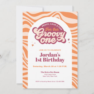 Groovy First Birthday Retro Boho Invitation 