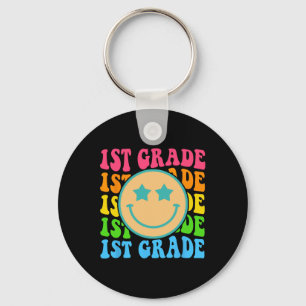 Groovy First Grade Vibes Face Retro Teachers Back Key Ring