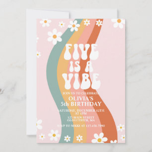 Groovy Five is a Vibe daisy rainbow 5th birthday Invitation