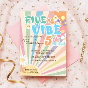 Groovy Five is a Vibe Retro Sunshine 5th Birthday Invitation
