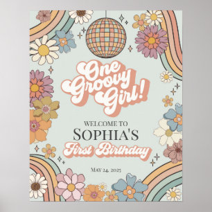 Groovy Floral 1st Birthday Retro Welcome Sign