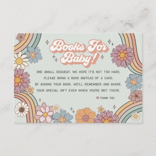groovy floral 70s books for baby invitation insert (Front)