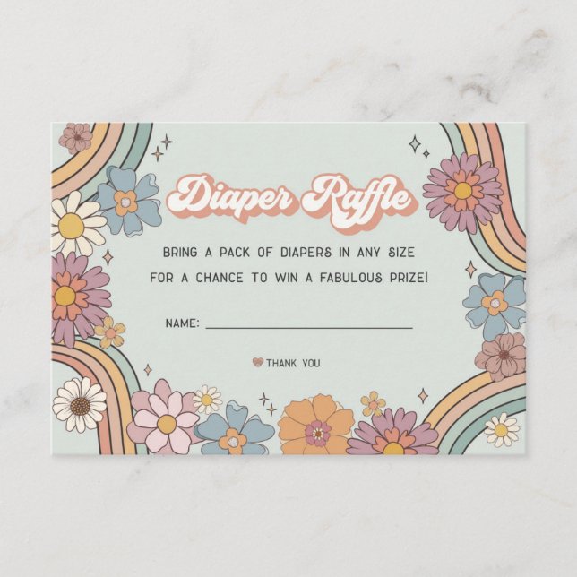groovy floral 70s diaper raffle invitation insert (Front)