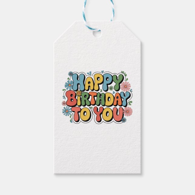 Groovy Floral Birthday Gift Tags (Front)