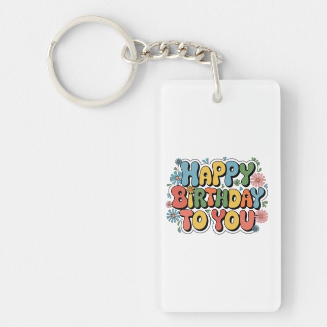 Groovy Floral Birthday Key Ring (Front)