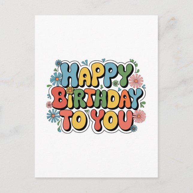Groovy Floral Birthday Postcard (Front)