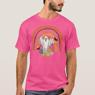 Groovy Floral Ghost Cute Halloween Rainbow Graphic T-Shirt