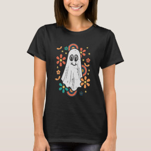 Groovy Floral Ghost Retro Halloween Costume Women  T-Shirt