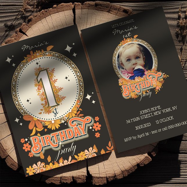 Groovy floral one Custom photo Invitation (Creator Uploaded)