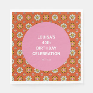 Groovy Floral Orange and Pink 40th Birthday Custom Napkin