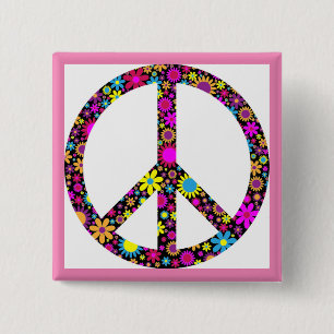GROOVY FLORAL PEACE SIGN 15 CM SQUARE BADGE