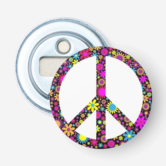 GROOVY FLORAL PEACE SIGN BOTTLE OPENER (Front)