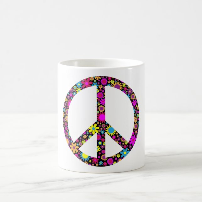 GROOVY FLORAL PEACE SIGN COFFEE MUG (Center)
