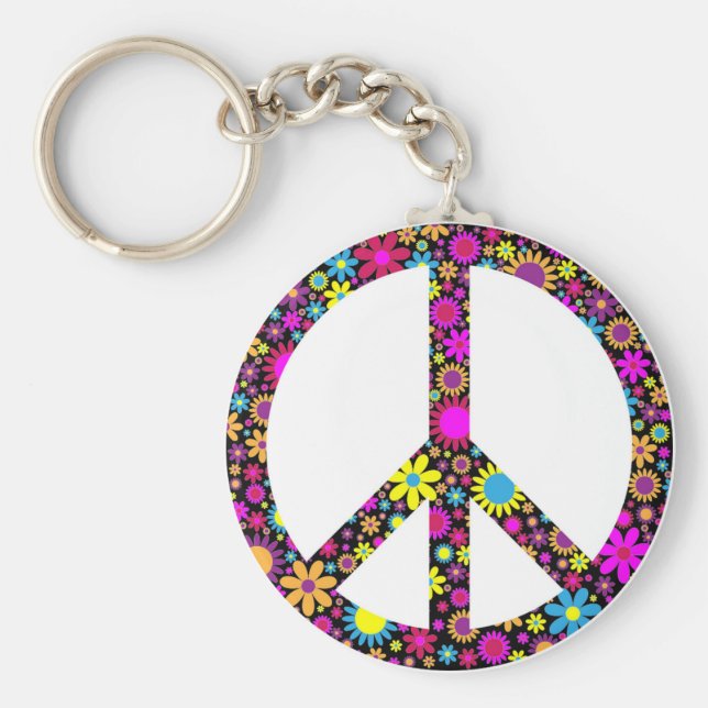 GROOVY FLORAL PEACE SIGN KEY RING (Front)