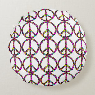 GROOVY FLORAL PEACE SIGN ROUND CUSHION