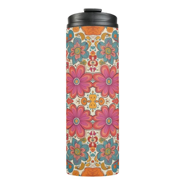 Groovy Floral Power Pattern Thermal Tumbler (Front)