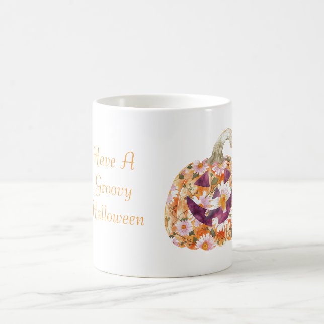 Groovy Floral Pumpkin Halloween Coffee Mug (Center)